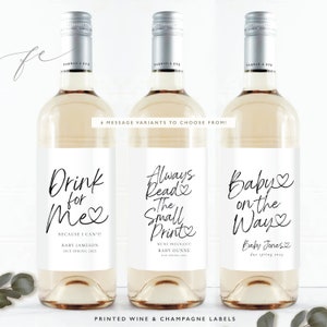 PERSONALISED PREGNANCY ANNOUNCEMENT Wine Labels|Various Messages to choose from |Baby Reveal|Drink for Me |Champagne Labels|Pregnancy Reveal