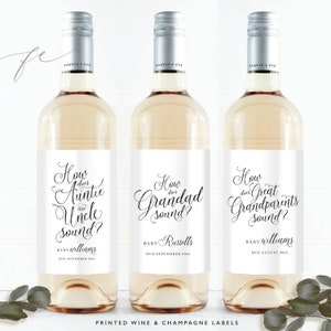 Schwangerschaft Ankündigung Weinetiketten, Baby Ankündigung Weinflaschenetikett, Wie klingen Großeltern? Weinetikett | Tante Onkel Wine Label