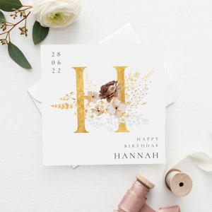 Karta urodzinowa HAPPY | PERSONALIZOWANA | Karta urodzinowa z inicjałami z motywem wiosennych kwiatów | Córka, mama, najlepsza przyjaciółka | Karta urodzinowa z motywem kwiatów | Wszystkiego najlepszego z okazji urodzin