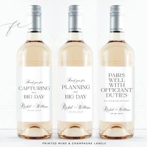 VENDEDOR PERSONALIZADO Gracias Etiqueta de vino, Regalo de vino del planificador de bodas, Capturando nuestro día, Regalo oficiante, Pegatina oficiante, Regalo de proveedor, Floristería