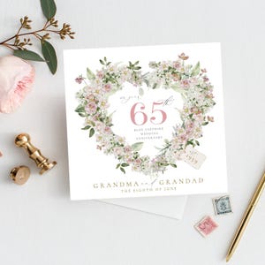 Carte d'anniversaire de mariage bleu saphir, carte du 65e anniversaire, noces d'or, carte de mariage de 65 ans, 25, 35, 40, 50, anniversaire platine