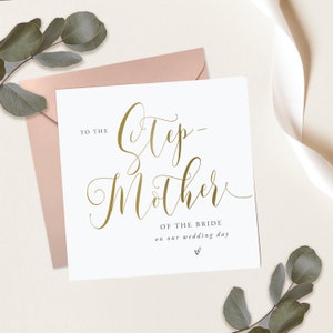 Gouden script voor de stiefmoeder van de bruid Trouwkaart | Ouders van de bruid Trouwkaart | Bruidsfeestkaart | Moeder Trouwkaart | Fe04