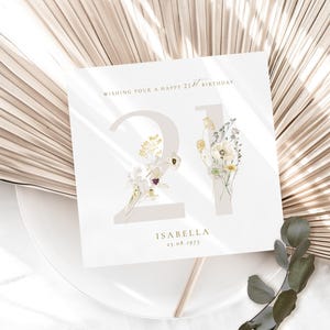 Carte d'anniversaire PERSONNALISÉE | JOYEUX 21e anniversaire carte | Jalon, carte d'anniversaire de fleurs de pavot | fille, maman, amie | fleurs | 30, 40, 50