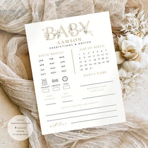 Baby VOORSPELLING Babyshower-spelkaarten Leuk en persoonlijk aandenken voor gasten. Genderonthulling, babyshowerfeestjes, babyhagelfeestje