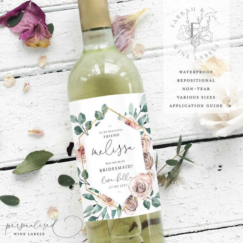 Will You Be My Bridesmaid Wine Labels Thank You Wine Bottle Etsy