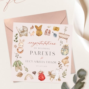 Biglietto di auguri personalizzato per neonato / Biglietto di congratulazioni Boho per neo-genitori / 148 x 148 mm / Biglietto per diventare mamma e papà / Biglietto di auguri per neonato