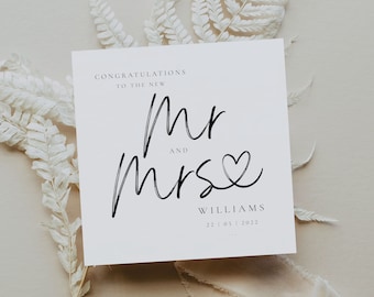 PERSONALISED Mr and Mrs Wedding Card | Bride and Groom Card|Mr & Mrs Card|New Couple Card|Congratulations Card, Typography Mr and Mrs Card