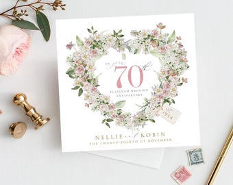 Carte d'anniversaire de mariage PLATINE, carte du 70e anniversaire, carte de mariage en or, carte de mariage de 70 ans, 25, 30, 50, 40 argent, platine, diamant