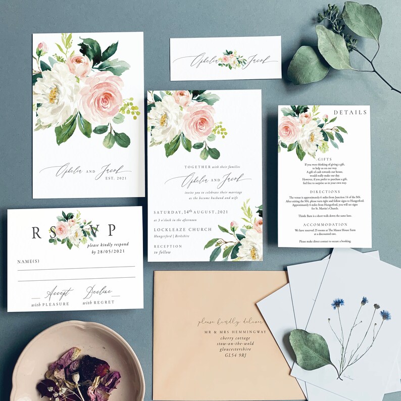 Wedding Invites Wedding Invite,Botanical Wedding Invitation Rustic|Floral-Sample SUMMER GRADEN No.5 Vintage Floral Wedding Invitations