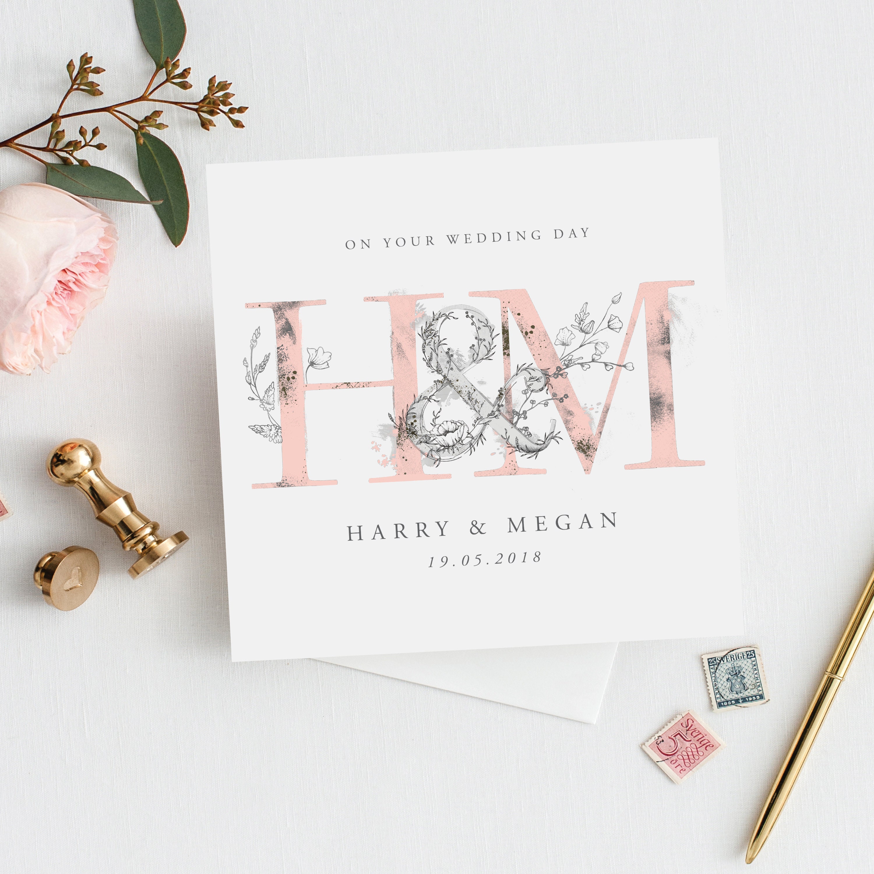 PERSONALISED Initial Monogram Bride and Groom Card | Floral Card for …