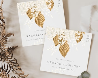 Cartão de casamento personalizado para noivos | Cartão de casamento floral dourado | Cartão de Sr. e Sra. | Recém-casados | Cartão de parabéns FE46