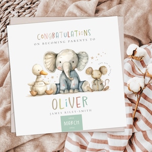 Gefeliciteerd met het worden van OUDERS Gefeliciteerd babykaart, grootouderskaart, nieuwe babykaart, babyjongen, babymeisje, nieuwe ouders, olifant