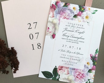 VINTAGE BLOOMS | Watercolour Floral Wedding Invitations, Wedding Invites, Wedding Invite, Blush and Rose Wedding Invitation Rustic - Sample