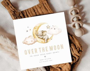 Carte de félicitations OVER THE MOON, faite sur commande |  Carte de visite personnalisée pour bébé | Carte bébé sur le chemin | Carte Futurs parents | Carte bébé