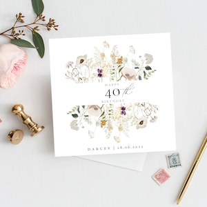 JOYEUX 40e anniversaire carte de vœux | PERSONNALISÉ | Jalon, carte d'anniversaire fleurs printanières | Fille, maman, amie | carte d'anniversaire | 21, 30, 50
