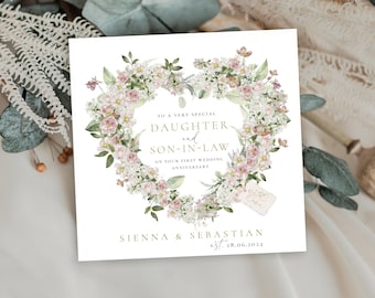 Carte de premier anniversaire, anniversaire en papier, fille et gendre, carte de 1er anniversaire, anniversaire d'un an, carte d'anniversaire personnalisée
