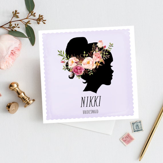 PERSONALISED Flower Crown Silhouette Bridesmaid Card Floral Etsy