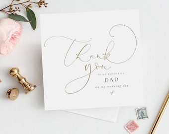 Gold Script To Dad Wedding Card |Parents Thank You Wedding Card |Parents In-Law Thank You Card |Thank You Card  FE37