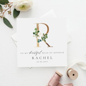 GEPERSONALISEERDE Floral Initial Maid of Honour Card | Bloemen bruidsmeisje Card | Bruidsmeisje Bedankkaart | Wedding Card Botanische kaart | Fe34