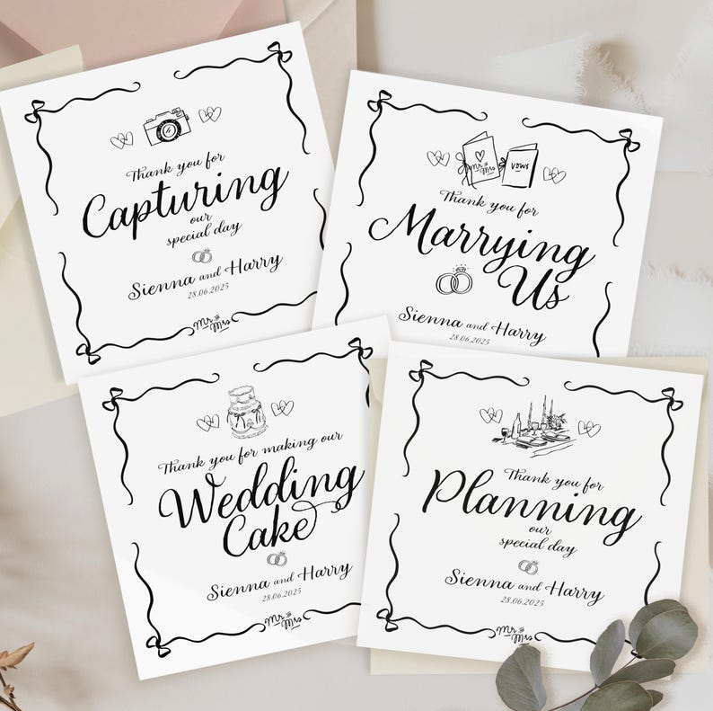 Wedding thank you card,Wedding supplier thank you card,Wedding vendor gratitude,Vendor thank you set, Wedding planner thank you card, Photographer thank you card, Florist thank you card, DJ thank you card, officiant, caterers, stylist, parents