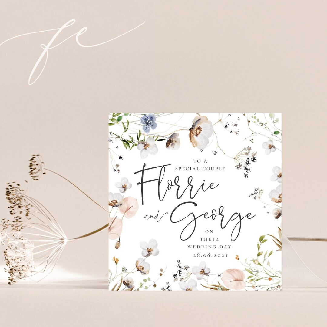 PERSONALISED Wild Flora Bride and Groom Card | Floral Card for ...