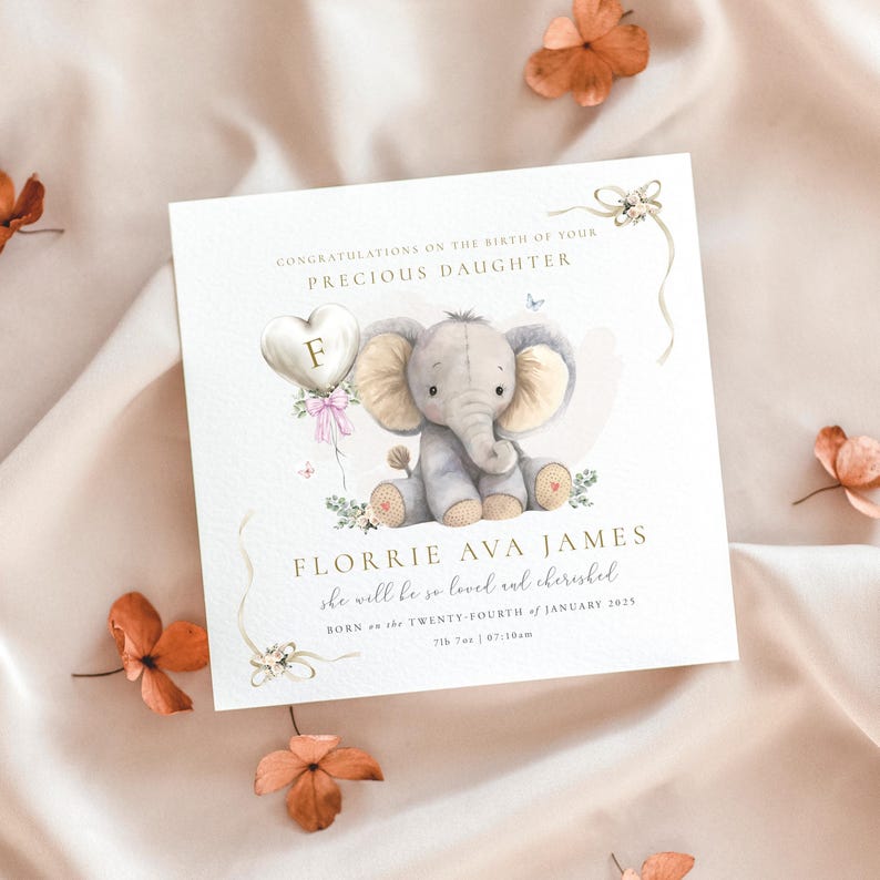 New baby granddaughter card, Baby granddaughter card, Granddaughter birth, baby granddaughter card, New arrival granddaughter, It's a girl granddaughter, Newborn granddaughter, Congratulations baby granddaughter, baby elephant, new mummy and daddy