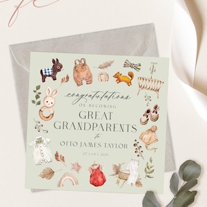 GEPERSONALISEERDE nieuwe babykaart | Boho gefeliciteerd overgrootouders kaart | Overgrootouders worden kaart | Wenskaart voor pasgeboren baby