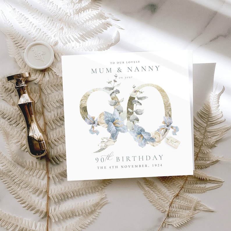 Carte personnalisée du 90e anniversaire, 90e anniversaire, grand-mère, oncle, grand-père, femme, tante, grand-mère, fait sur mesure, carte de félicitations, joyeux anniversaire image 1