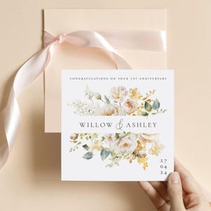 Gepersonaliseerde eerste verjaardagskaart, papieren jubileum, kaarten 1e huwelijksverjaardag, éénjarig jubileum. 1-jarig jubileum, kaart voor koppels
