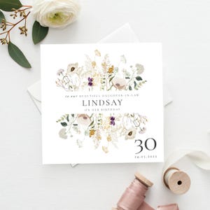 30ème anniversaire PERSONNALISÉ JOYEUX | Jalon, carte d'anniversaire fleurs printanières | Fille, maman, amie | Carte d'anniversaire florale| 21, 40, 50