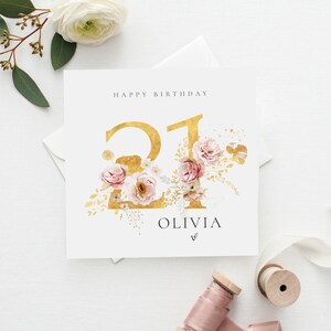 SPERSONALIZOWANA KARTKA Z OKAZJI 21. URODZIN | Milestone, Spring Florals Kartka urodzinowa | Córka, mama, przyjaciółka | Kwiatowa kartka urodzinowa | 30., 40., 50.