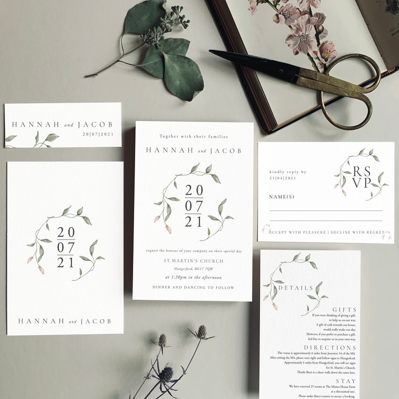 Wedding Invites Vintage Floral Wedding Invitations Wedding Invite Botanical Wedding Invitation Rustic|Floral-Sample WATERCOLOUR BUDS II