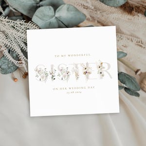 Für meine SCHWESTER am Hochzeitstag | Elegantes Herz Script Script | Zu meiner Schwester Hochzeitskarte | Für meine Schwester Floral | Schwester-Karte | Geschwisterkarte