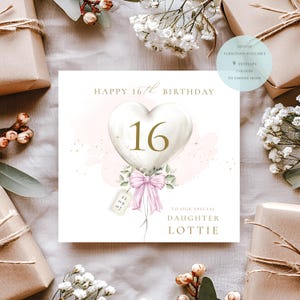 Biglietto di auguri personalizzato per il 16° compleanno, compleanno di un adolescente, biglietto per i dolci 16 anni, figlia, nipote, personalizzato, biglietto di congratulazioni, buon sedicesimo
