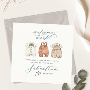 Carte de vœux personnalisée Boho pour nouveau-né | Carte de félicitations | 148 x 148 mm | carte souvenir bébé | Carte de voeux pour un nouveau-né | Bienvenue dans le monde