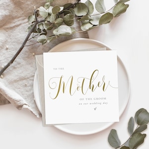 PROMO Gold Script Aan De Moeder van de Bruidegom Kaart, Vader van de Bruid, Trouwdag Dank u Kaart, Ouders in Law Kaart, Ouders Kaart