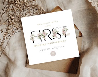 Carte de premier anniversaire, anniversaire en papier, fille et gendre, carte de 1er anniversaire, anniversaire d'un an, carte d'anniversaire personnalisée