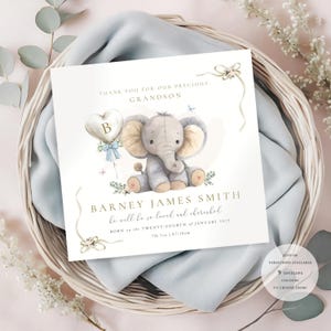 Kaart BABYKLEINZOON | Gefeliciteerd kaart kleindochter, bedankt voor onze kleinkindkaart, babymeisje, kaart ouders, olifant, pasgeboren baby