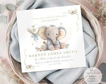 PETIT-FILS DE BÉBÉ | Carte de félicitations pour petite-fille, merci pour notre carte de petit-enfant, petite fille, carte de parents, éléphant, nouveau bébé