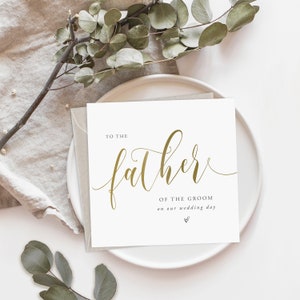 PROMO Gold Script Aan De Vader van de Bruidegom Kaart, Vader van de Bruid, Trouwdag Dank u Kaart, Ouders in Law Kaart, Ouders Kaart