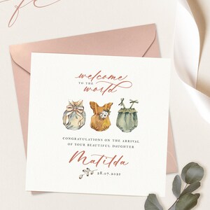 Carte de vœux personnalisée Boho pour nouveau-né | Carte de félicitations | 148 x 148 mm | carte souvenir bébé | Carte de voeux pour un nouveau-né | Bienvenue dans le monde