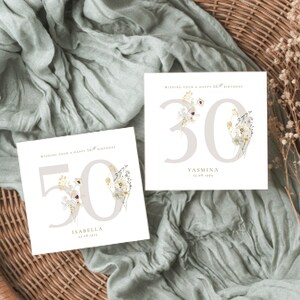 Carte d'anniversaire personnalisée joyeux 30e anniversaire|Jalon, carte d'anniversaire fleurs de pavot|Fille, maman, amie|Carte d'anniversaire florale|21,30,40,50e