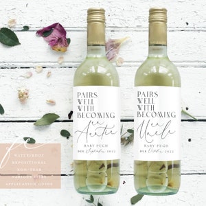 PAIRS WELL WITH becoming an Auntie | Uncle | Announcement Wine Labels | Baby on the Way Wine Bottle Label | Grandparents Wine Label | FEWL26
