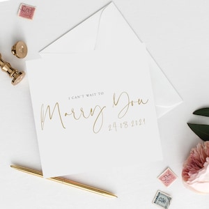 GEPERSONALISEERDE Moderne Mock Gold 'I Can't Wait to Marry You' Trouwkaart | Naar mijn bruidegom | Bruid Trouwkaart | Romantische trouwdagkaart | Fe31