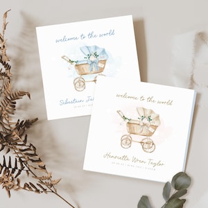 Carte de félicitations BIENVENUE AU MONDE | Nouvelle carte de félicitations pour bébé, carte souvenir pour les nouveaux parents, thème landau, carte maman et papa