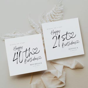 21e carte de joyeux anniversaire PERSONNALISÉE | Carte d'anniversaire élégante d'étape des textes | Carte anniversaire coeurs | 21, 30, 40e anniversaire, 50e étape importante