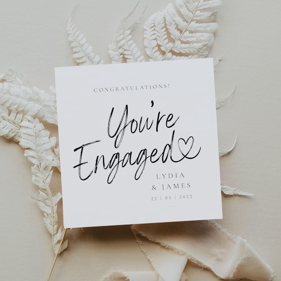 PERSONALISED Engagement card | Elegant Engagement Card | Congratulations card | You're Engaged Card | Text Engagement Card | Hearts | w/date