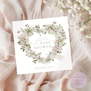 BABY Shower Card, Mum To Be Card, Mummy To Be, Personalizowana karta na Baby Shower, Wianek w kształcie serca, Pamiątkowa karta na Baby Shower, Nowości o dziecku Gratulacje