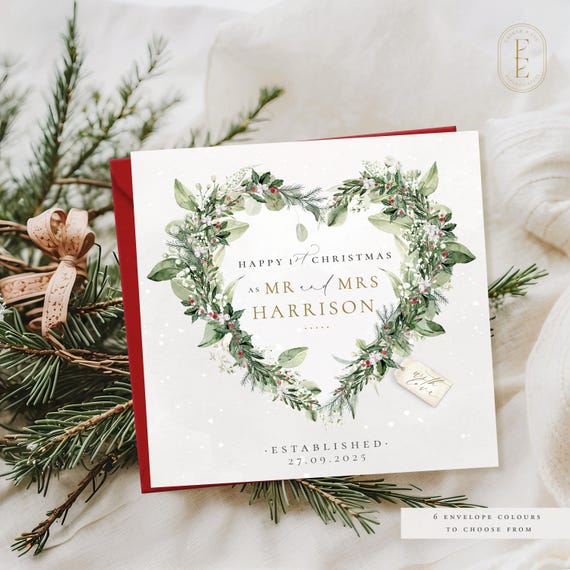 MR and Mrs FIRST Christmas Card | Just Married Christmas Card |  First Christmas as Couple Card | Personalised Mr & Mrs Christmas Card