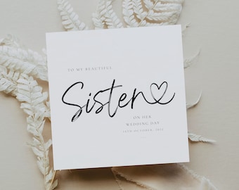 To My SISTER on HER Wedding Day | Elegant Heart Script Script | To My Sister Wedding Card | To my Sister Card | Sister Card | Sibling Card